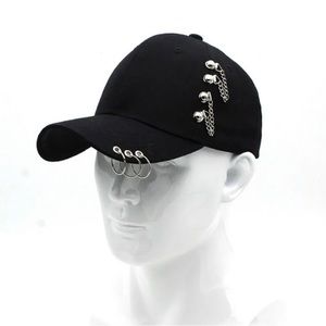 Stylish Men Women Punk Black Hooks Rings Adjustable Hat Baseball Cap Accessory